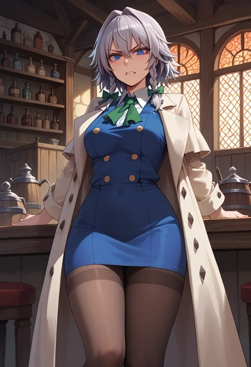 touhou,izayoi_sakuya,coat,long,double-breasted,pencil skirt  - AI generated anime art