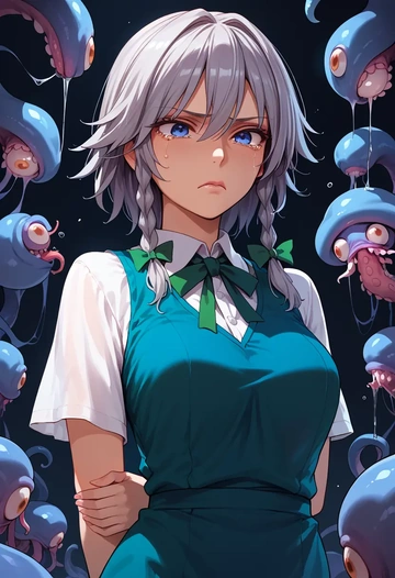 touhou,izayoi_sakuya,pop art shirt,dolphin shorts  - AI generated anime art