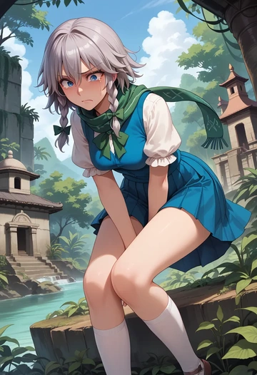 touhou,izayoi_sakuya,spring,student uniform,blouse  - AI generated anime art