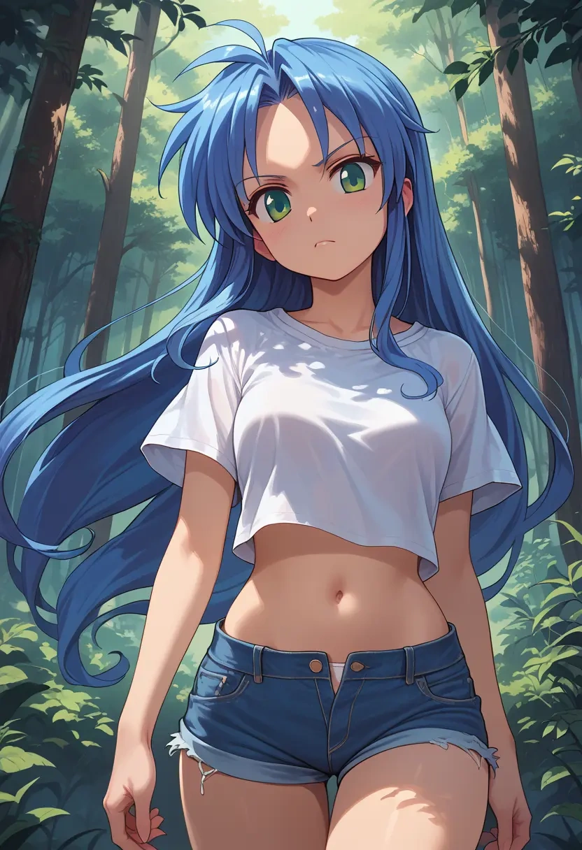 lucky_star,izumi_konata,denim shorts  - 