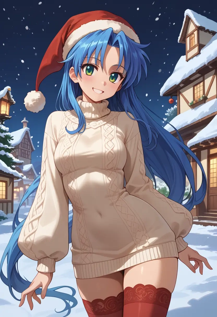 lucky_star,izumi_konata,Christmas,sweater dress,stockings  - 