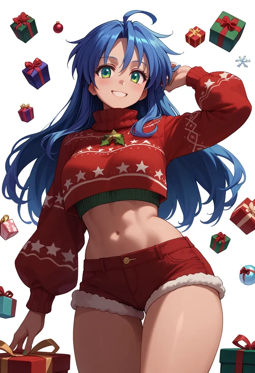 lucky_star,izumi_konata,Christmas,red velvet shorts,turtleneck sweater  - 