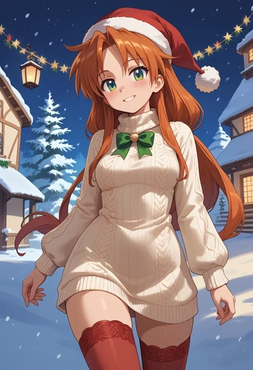 lucky_star,izumi_konata,Christmas,sweater dress,stockings  - AI generated anime art