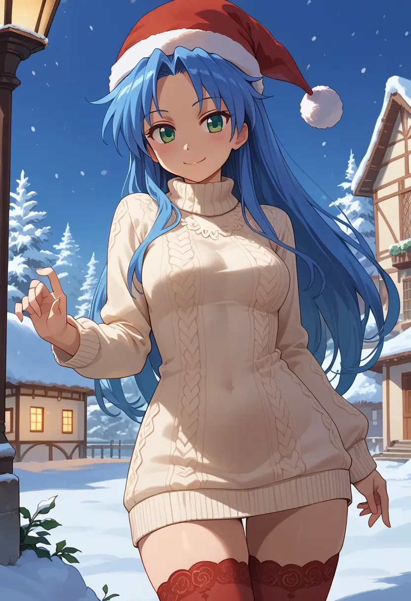 lucky_star,izumi_konata,Christmas,sweater dress,stockings  - 