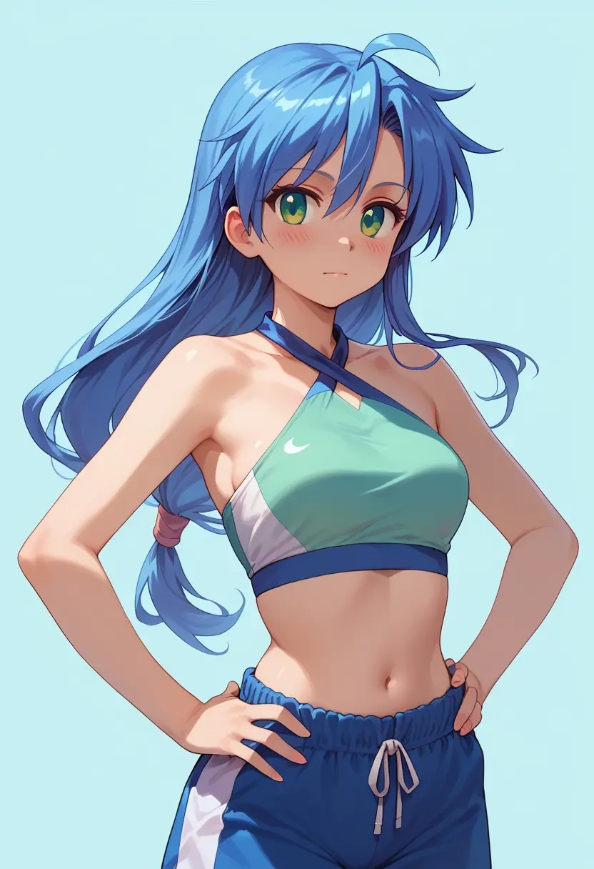 lucky_star,izumi_konata,halter top,track pants  - 