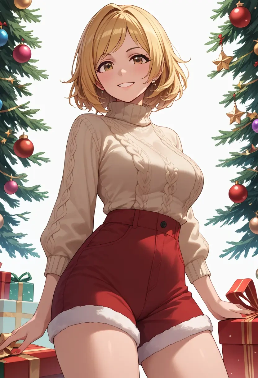 idolmaster,izumi_mei,Christmas,red velvet shorts,turtleneck sweater  - 