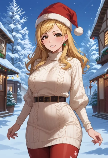 idolmaster,izumi_mei,Christmas,sweater dress,stockings  - AI generated anime art