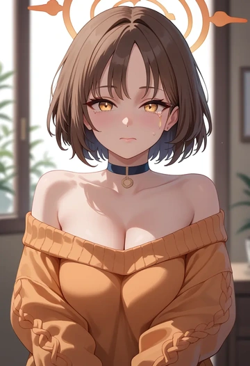 blue_archive,izuna_(blue_archive),orange,sweater,choker  - AI generated anime art