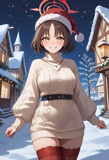 blue_archive,izuna_(blue_archive),Christmas,sweater dress,stockings  - AI generated anime art