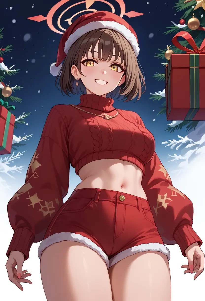 blue_archive,izuna_(blue_archive),Christmas,red velvet shorts,turtleneck sweater  - 