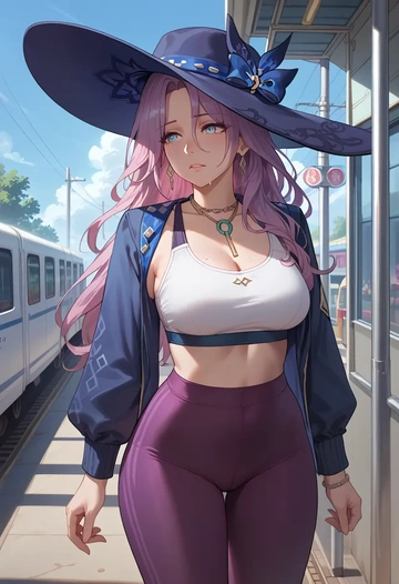 star rail,jade,yoga shorts, bra  - AI generated anime art