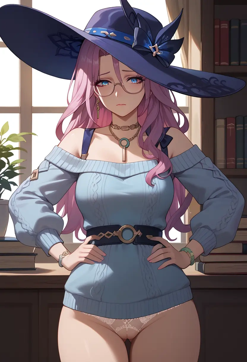 star rail,jade,sweater,panties,off-shoulder,glasses,sexy  - 