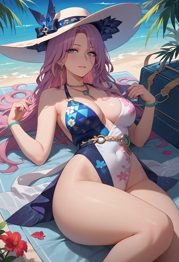 star rail,jade,swimsuit,floral print  - AI generated anime art