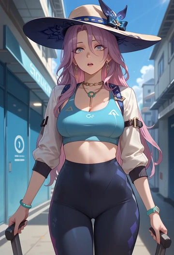 star rail,jade,yoga shorts, bra  - AI generated anime art