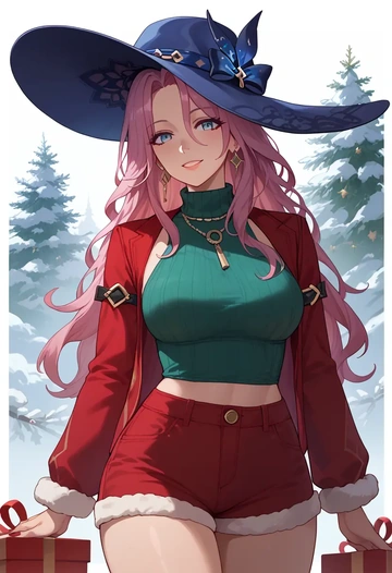 star rail,jade,Christmas,red velvet shorts,turtleneck sweater  - AI generated anime art