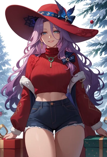 star rail,jade,Christmas,red velvet shorts,turtleneck sweater  - AI generated anime art