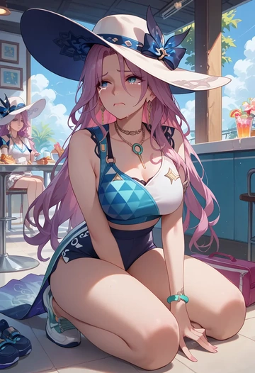 star rail,jade,tankini top,board shorts  - AI generated anime art