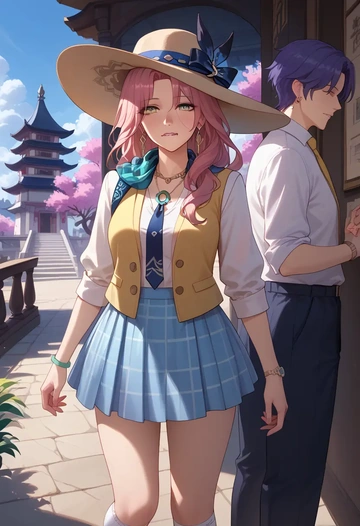 star rail,jade,spring,student uniform,vest  - AI generated anime art