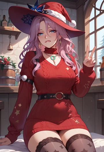 star rail,jade,Christmas,sweater dress,stockings  - AI generated anime art