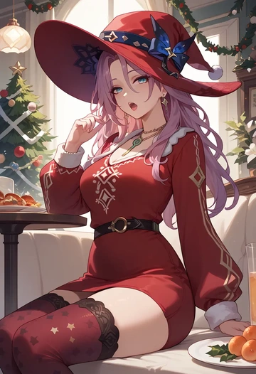 star rail,jade,Christmas,sweater dress,stockings  - AI generated anime art