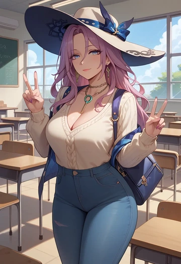 star rail,jade,teacher, sweater, jeans shorts  - AI generated anime art