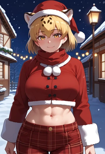 kemono_friends,jaguar_(kemono_friends),Christmas,plaid trousers  - AI generated anime art