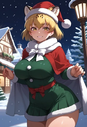 kemono_friends,jaguar_(kemono_friends),Christmas,dress  - AI generated anime art