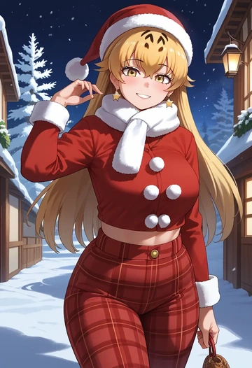 kemono_friends,jaguar_(kemono_friends),Christmas,plaid trousers  - AI generated anime art