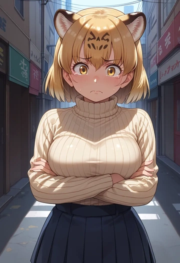 kemono_friends,jaguar_(kemono_friends),skirt,pleated,turtleneck sweater  - AI generated anime art