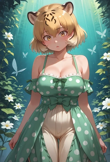 kemono_friends,jaguar_(kemono_friends),silk slip dress,polka dots  - AI generated anime art