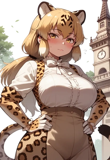 kemono_friends,jaguar_(kemono_friends),graphic tee,dolphin shorts  - AI generated anime art