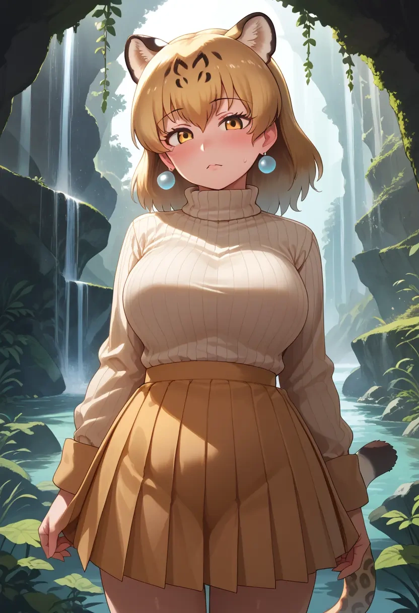 kemono_friends,jaguar_(kemono_friends),skirt,pleated,turtleneck sweater  - 