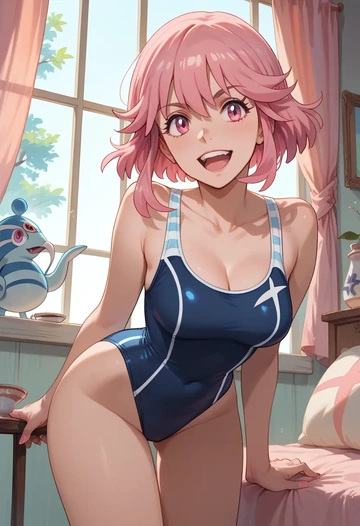 kill_la_kill,jakuzure_nonon,racerback swimsuit,striped trim,name tag patch  - AI generated anime art