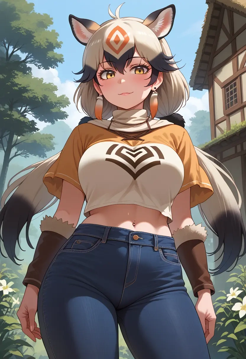 kemono_friends,japanese_crested_ibis_(kemono_friends),crop top  - 