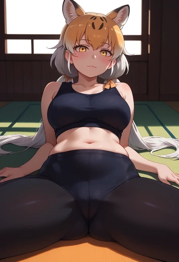 kemono_friends,japanese_crested_ibis_(kemono_friends),yoga,lying, spread legs,sexy,  - AI generated anime art