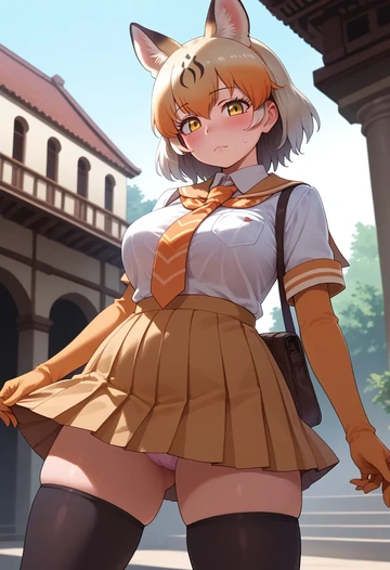 kemono_friends,japanese_crested_ibis_(kemono_friends),jk uniform, stockings  - AI generated anime art