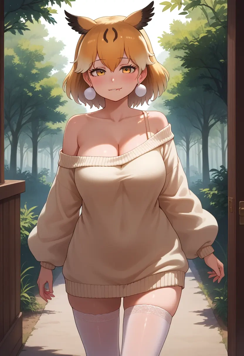 kemono_friends,japanese_crested_ibis_(kemono_friends),off-shoulder,sweater  - 