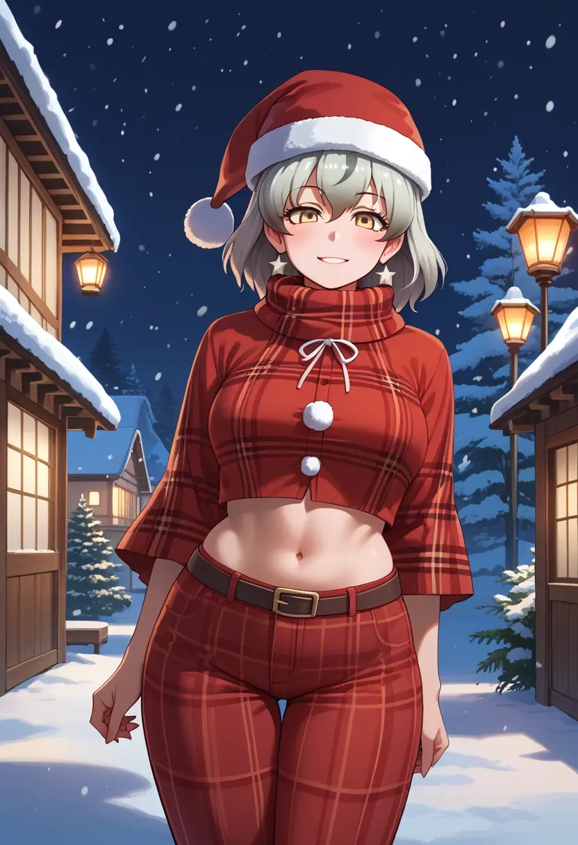 kemono_friends,japanese_crested_ibis_(kemono_friends),Christmas,plaid trousers  - 