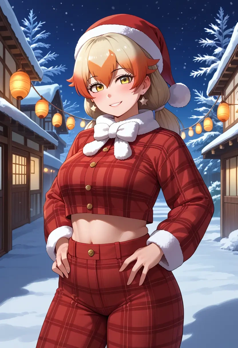 kemono_friends,japanese_crested_ibis_(kemono_friends),Christmas,plaid trousers  - 