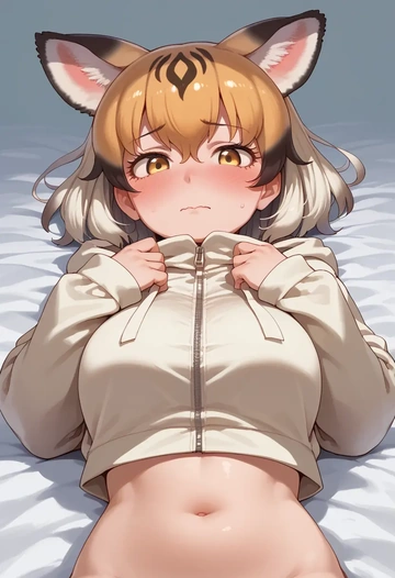 kemono_friends,japanese_crested_ibis_(kemono_friends),crop hoodie,shorts  - AI generated anime art