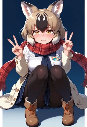 kemono_friends,japanese_crested_ibis_(kemono_friends),winter,student uniform,fur-trimmed coat  - AI generated anime art