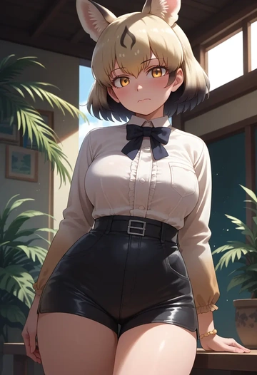 kemono_friends,japanese_crested_ibis_(kemono_friends),leather,shorts  - AI generated anime art