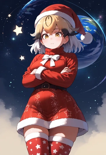 kemono_friends,japanese_crested_ibis_(kemono_friends),Christmas,sweater dress,stockings  - AI generated anime art