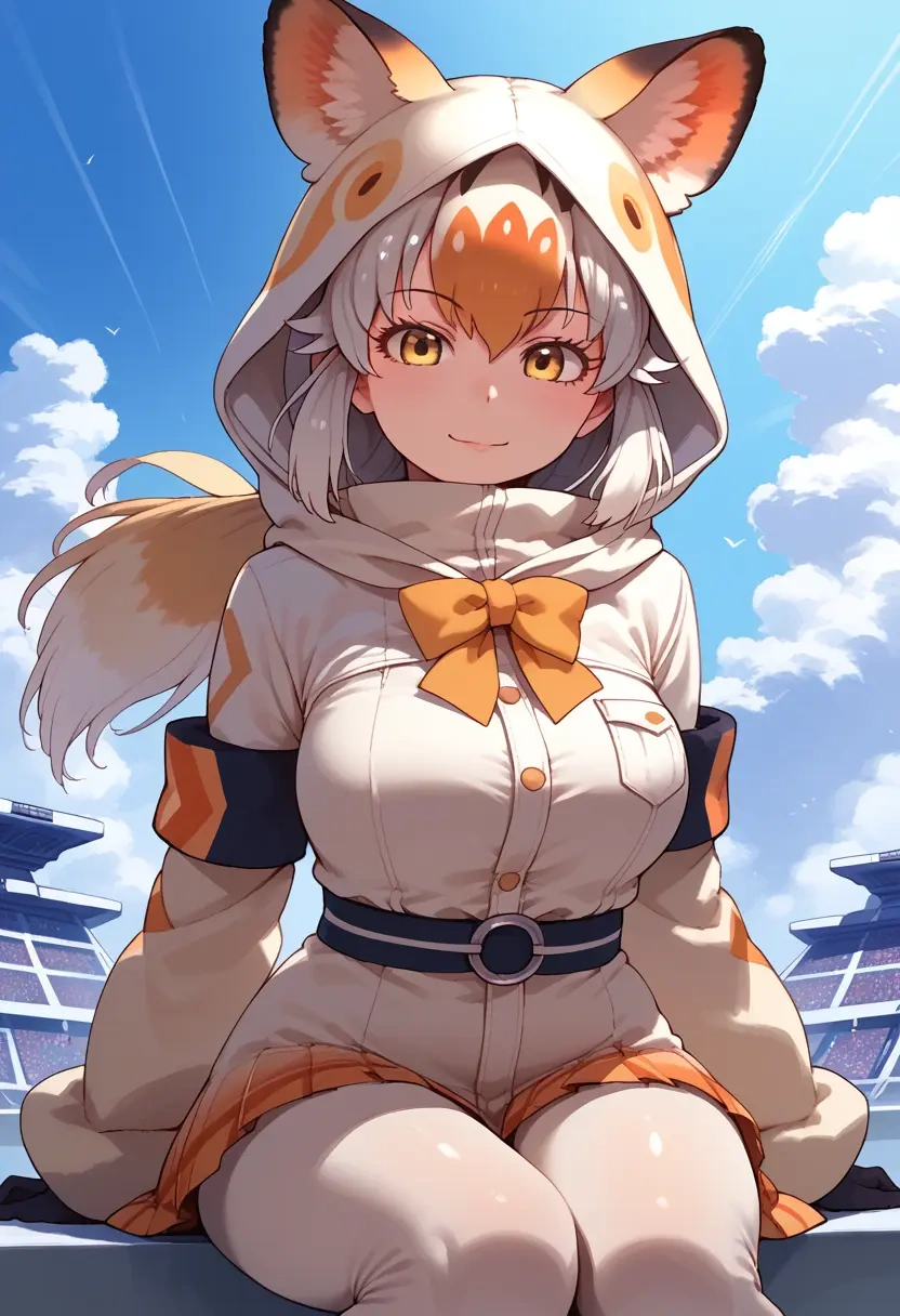 kemono_friends,japanese_crested_ibis_(kemono_friends),crop windbreaker,shorts  - 