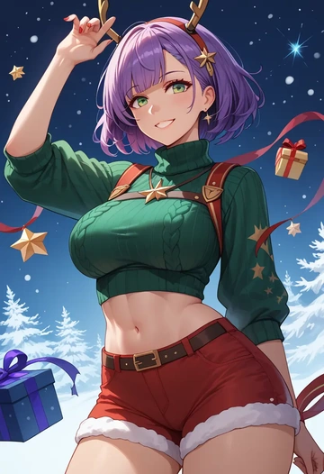 azur_lane,javelin_(azur_lane),Christmas,red velvet shorts,turtleneck sweater  - AI generated anime art