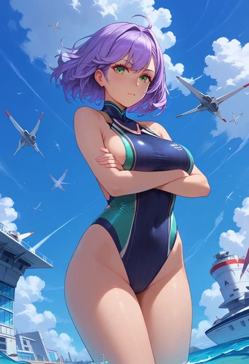 azur_lane,javelin_(azur_lane),racerback swimsuit,striped trim,name tag patch  - AI generated anime art