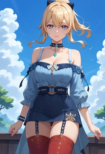 genshin impact,jean_(genshin_impact),collar,oversized,Thigh garters  - AI generated anime art