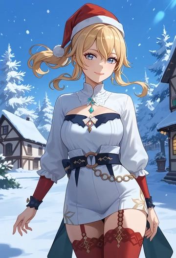 genshin impact,jean_(genshin_impact),Christmas,sweater dress,stockings  - AI generated anime art