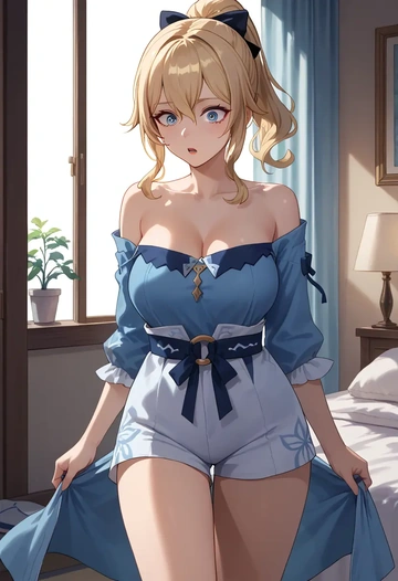 genshin impact,jean_(genshin_impact),pajamas, low-waisted shorts  - AI generated anime art