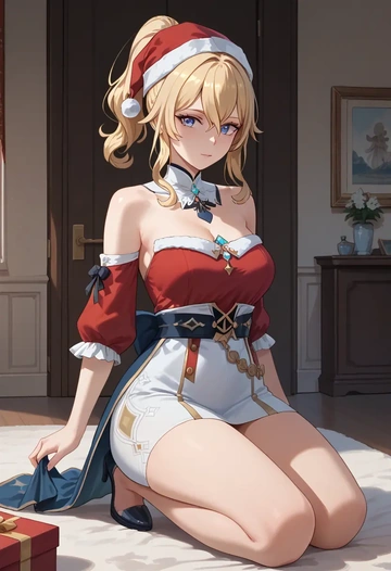 genshin impact,jean_(genshin_impact),Christmas,red velvet dress  - AI generated anime art